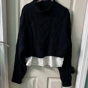 Anthropologie Black Turtleneck Sweater with White Layer